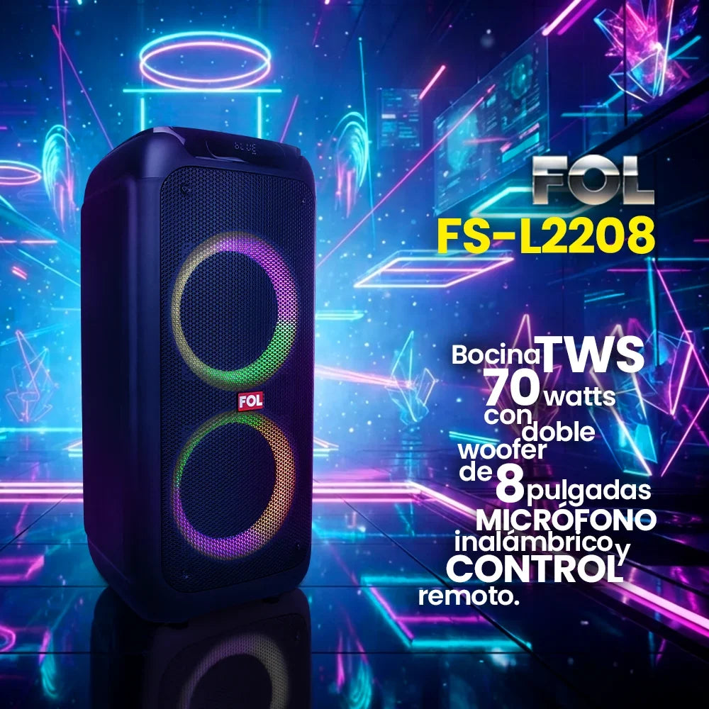 FOL FS-L2208: 70W, doble woofer de 8” y micrófono inalámbrico para armar el karaoke