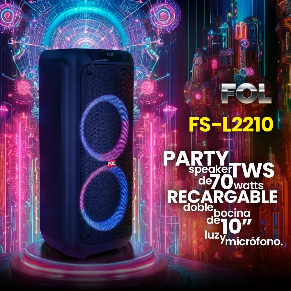 FOL FS-L2210: 70W, doble 10”, RGB y micrófono inalámbrico para prender la fiesta