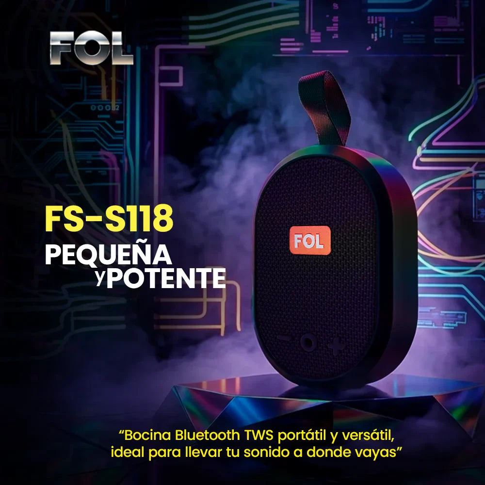 FOL FS-S118: bocina Bluetooth portátil, recargable y compacta para uso diario