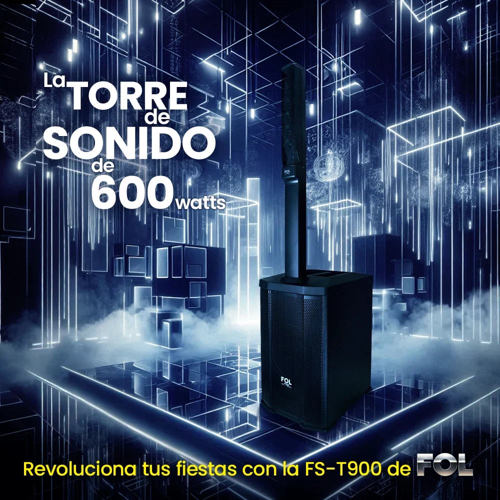 FOL FS-T900: torre de sonido 600W con TWS, dos micrófonos inalámbricos y subwoofer de 12”