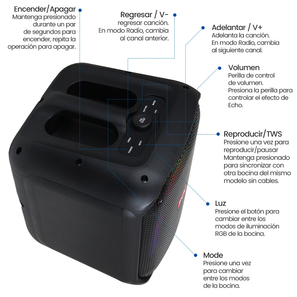 FS-L1206 Bocina Bluetooth TWS Portátil de 50W con Luz y Entrada para Micrófono