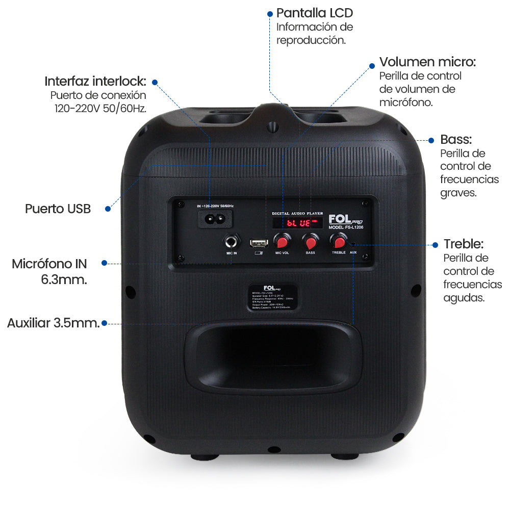FS-L1206 Bocina Bluetooth TWS Portátil de 50W con Luz y Entrada para Micrófono