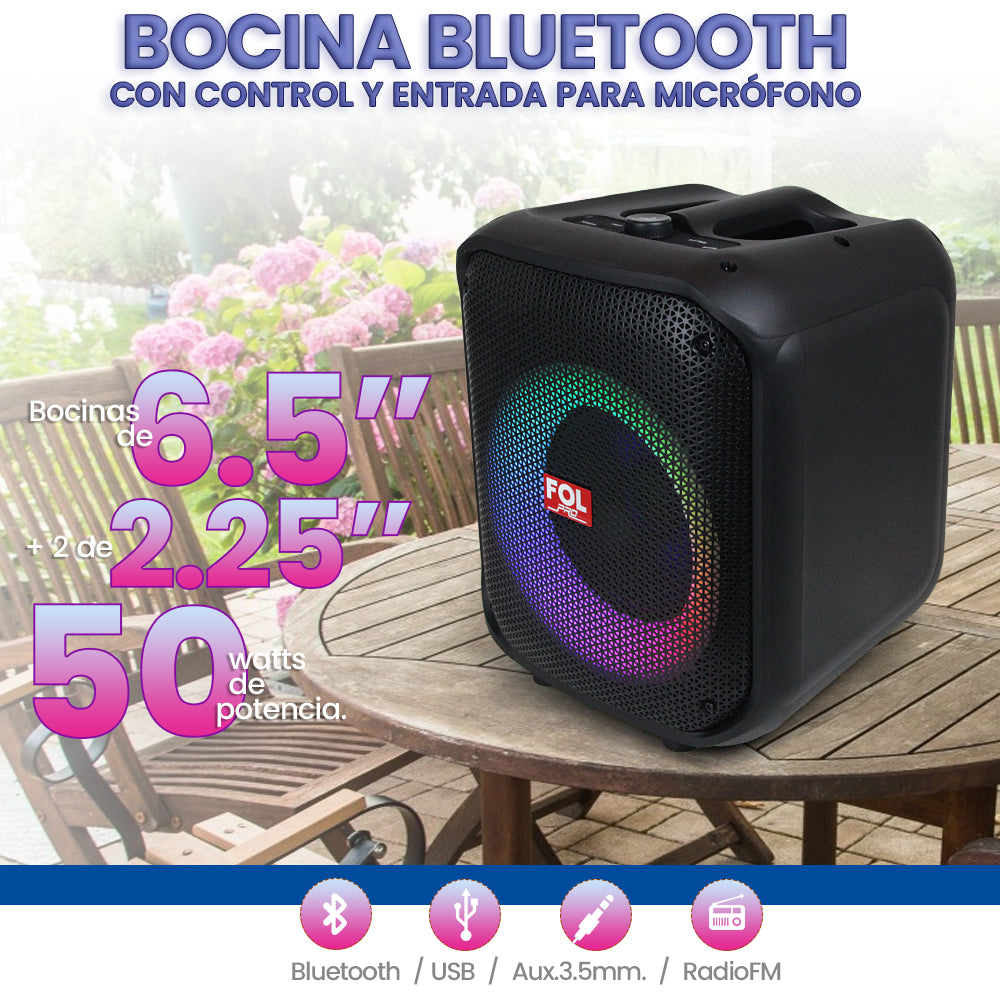 FS-L1206 Bocina Bluetooth TWS Portátil de 50W con Luz y Entrada para Micrófono