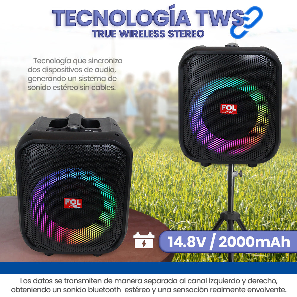 FS-L1206 Bocina Bluetooth TWS Portátil de 50W con Luz y Entrada para Micrófono