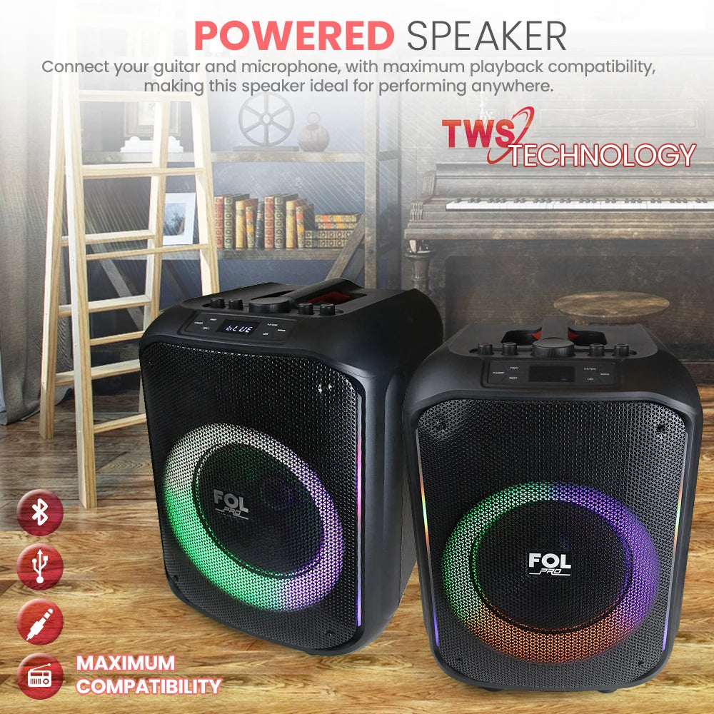 FS-L1210 Bafle TWS con Luz RGB, Entrada para Micrófono y Guitarra