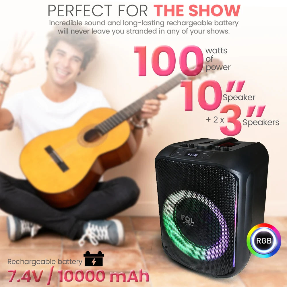 FS-L1210 Bafle TWS con Luz RGB, Entrada para Micrófono y Guitarra