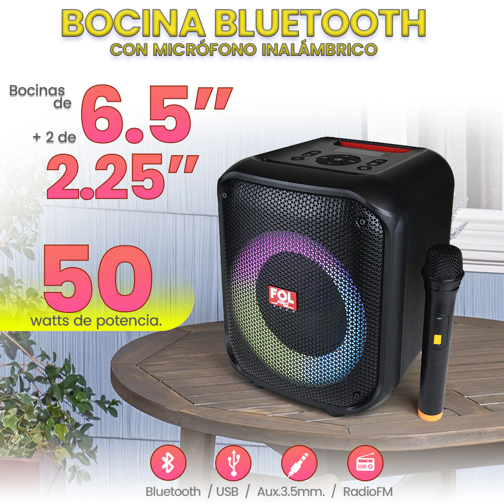 FS-L1216M Bocina TWS Recargable de 50W con Micrófono Inalámbrico y Luz RGB