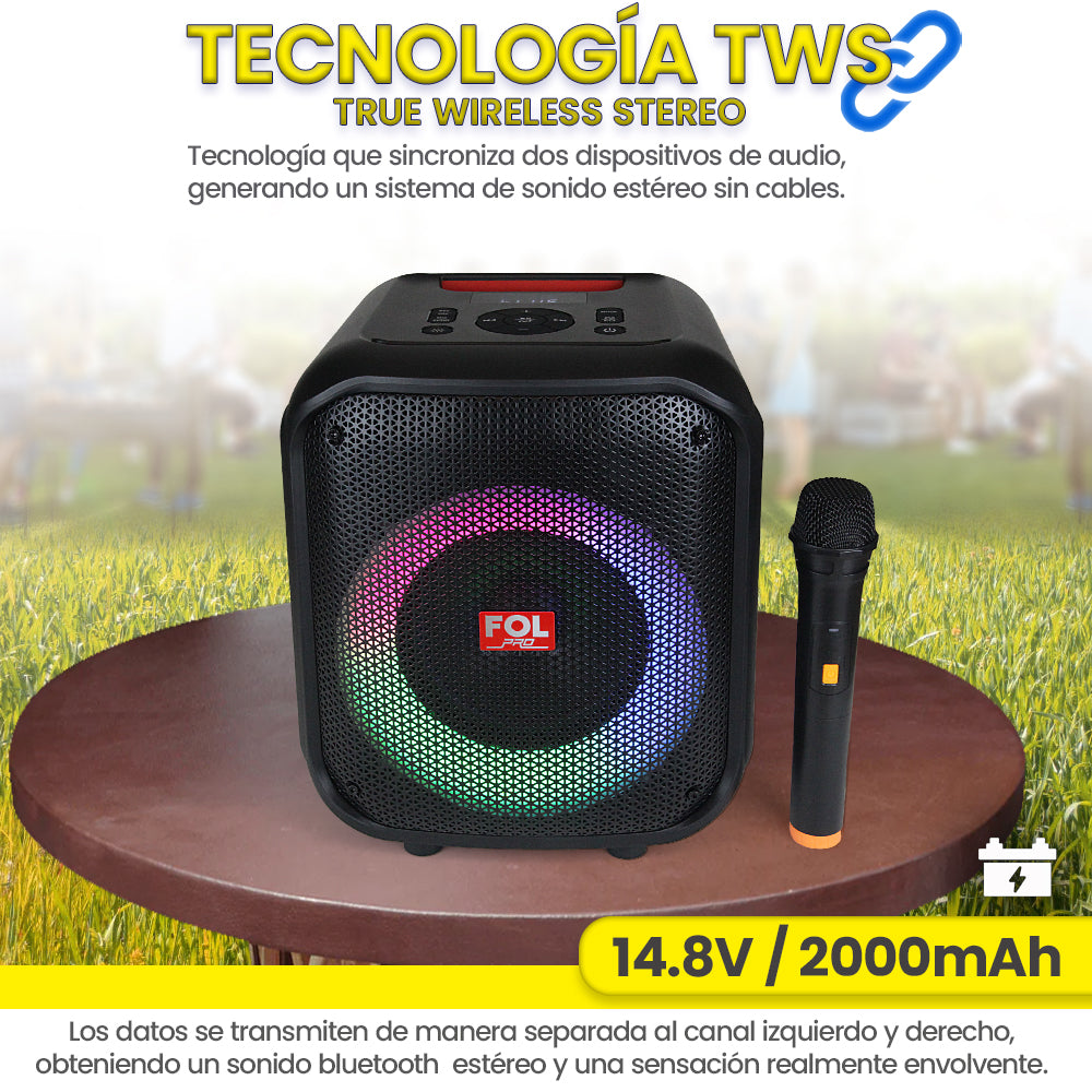 FS-L1216M Bocina TWS Recargable de 50W con Micrófono Inalámbrico y Luz RGB