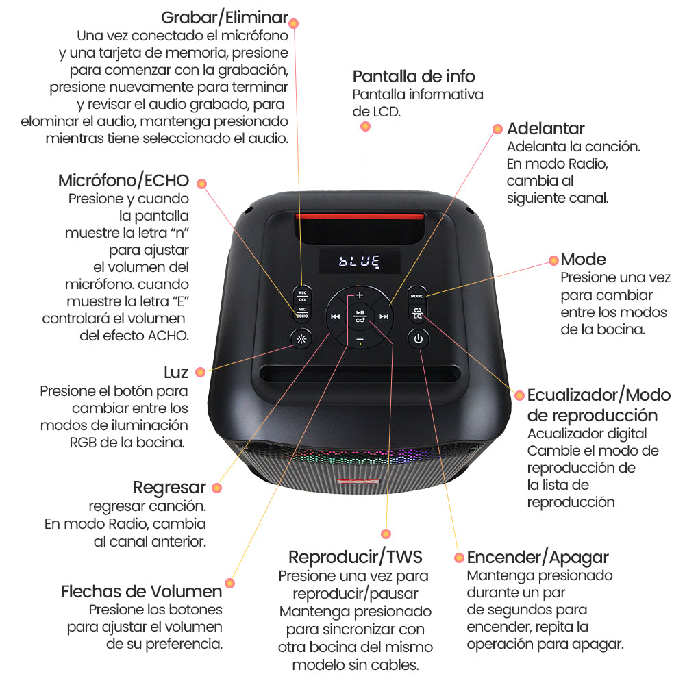 FS-L1216M Bocina TWS Recargable de 50W con Micrófono Inalámbrico y Luz RGB