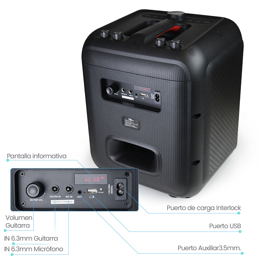 FS-L1218 Bocina TWS Portátil Recargable de 70W con Luz RGB y Micrófono Inalámbrico