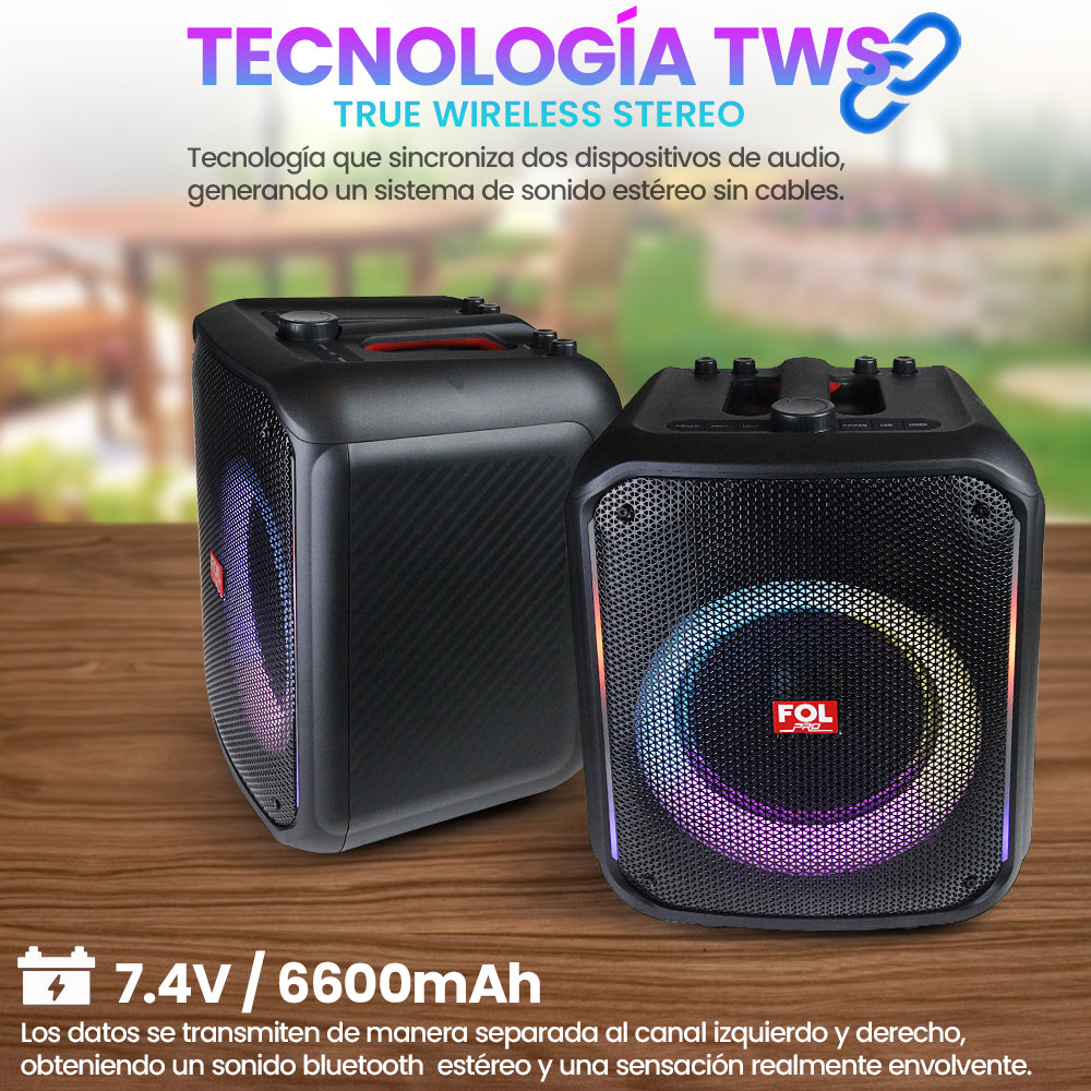 FS-L1218 Bocina TWS Portátil Recargable de 70W con Luz RGB y Micrófono Inalámbrico
