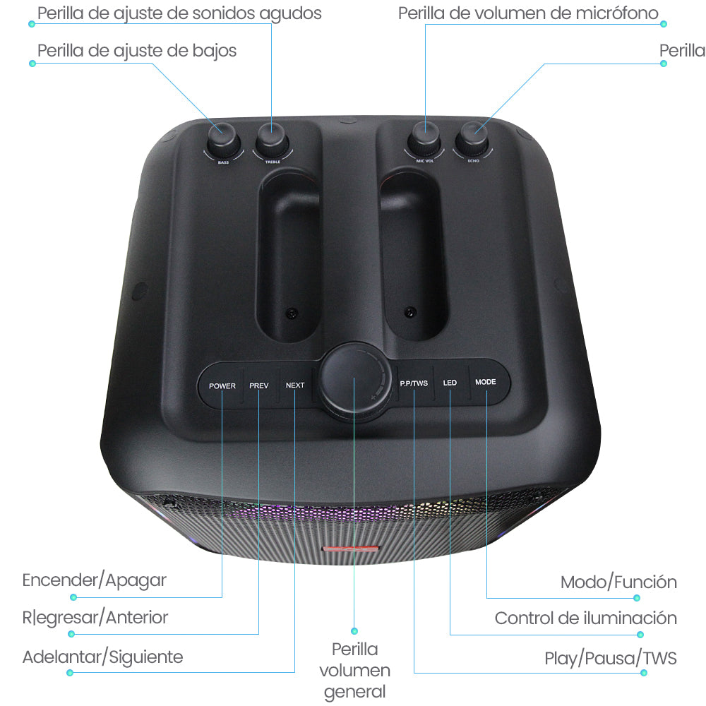 FS-L1218 Bocina TWS Portátil Recargable de 70W con Luz RGB y Micrófono Inalámbrico