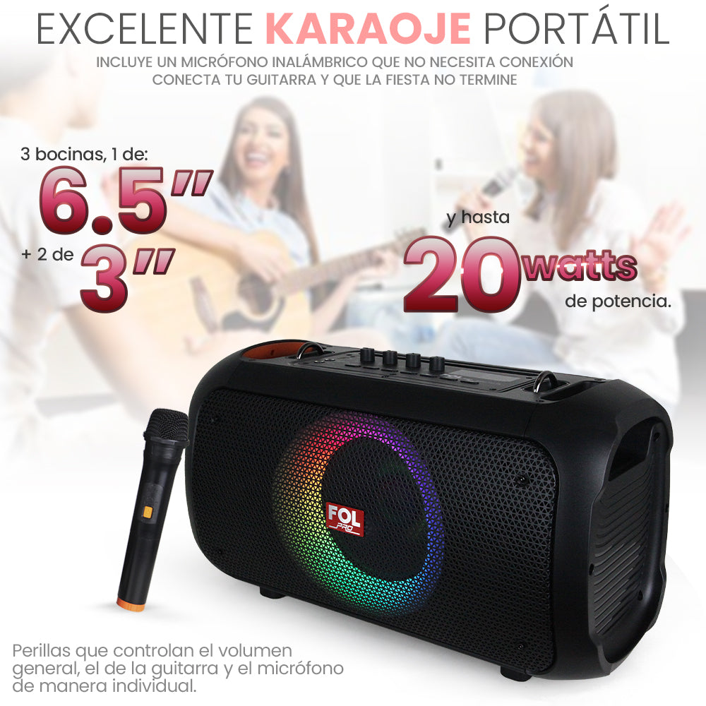 FS-L128A Bocina TWS Recargable de 50W con Micrófono Inalámbrico y Entradas para Micrófono y Guitarra