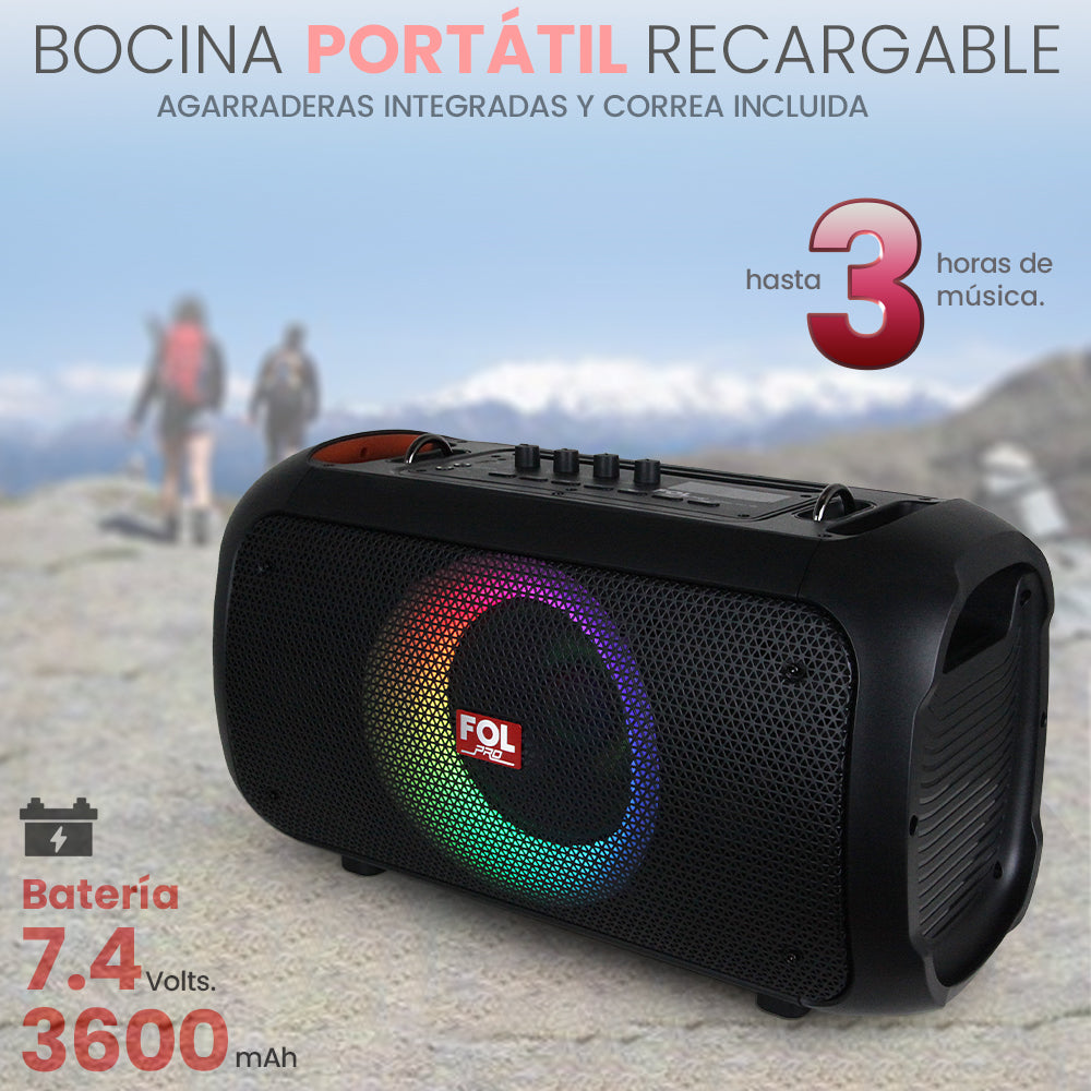 FS-L128A Bocina TWS Recargable de 50W con Micrófono Inalámbrico y Entradas para Micrófono y Guitarra
