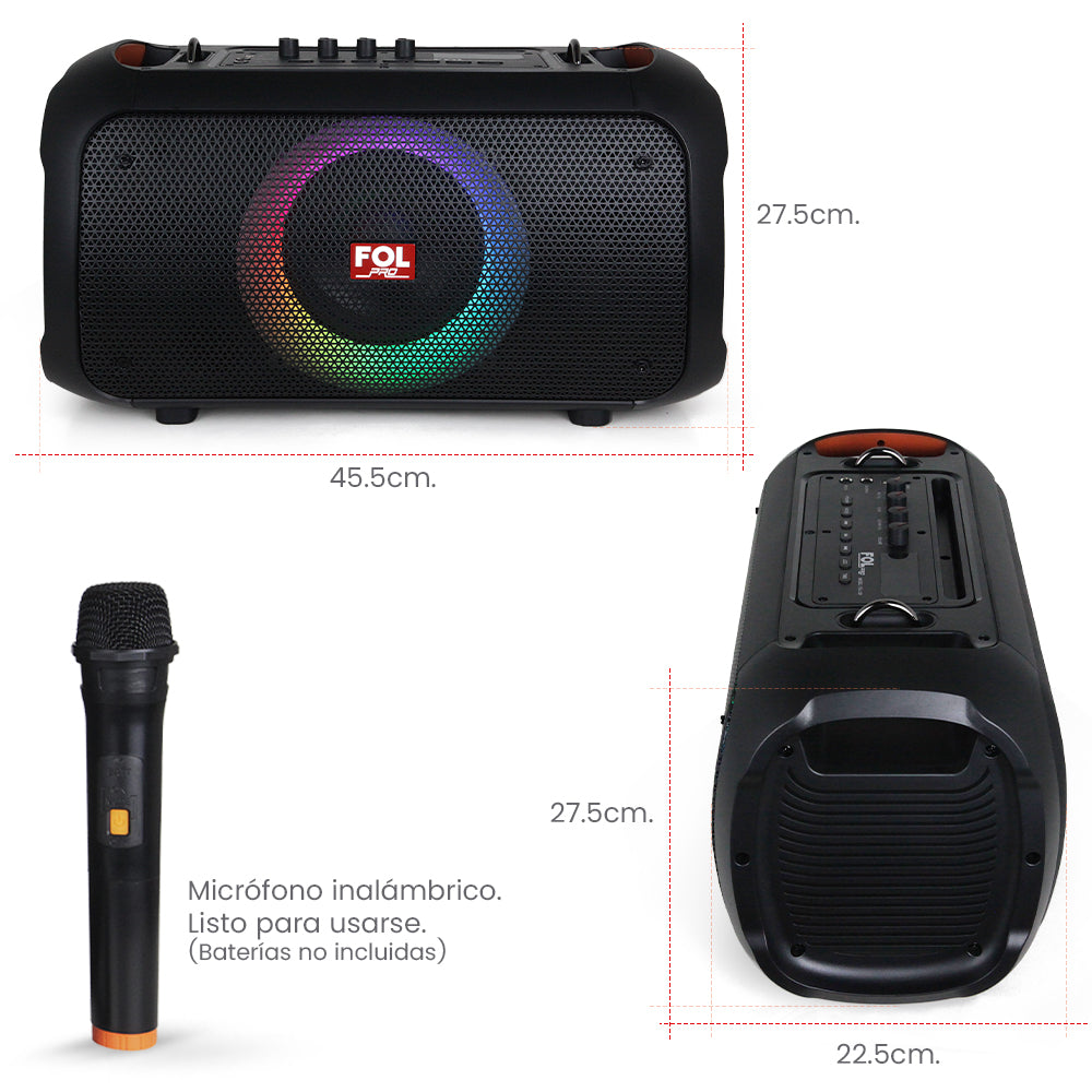FS-L128A Bocina TWS Recargable de 50W con Micrófono Inalámbrico y Entradas para Micrófono y Guitarra