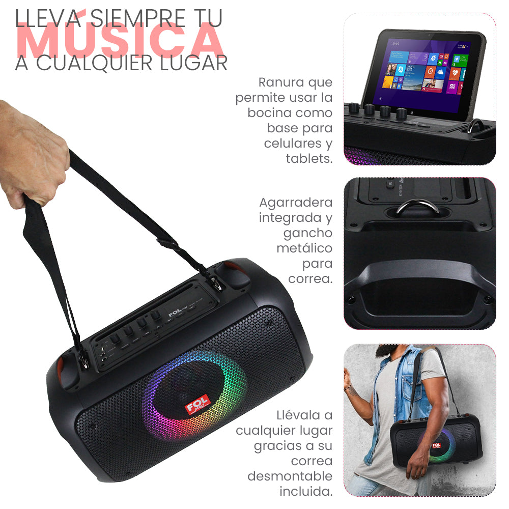 FS-L128A Bocina TWS Recargable de 50W con Micrófono Inalámbrico y Entradas para Micrófono y Guitarra