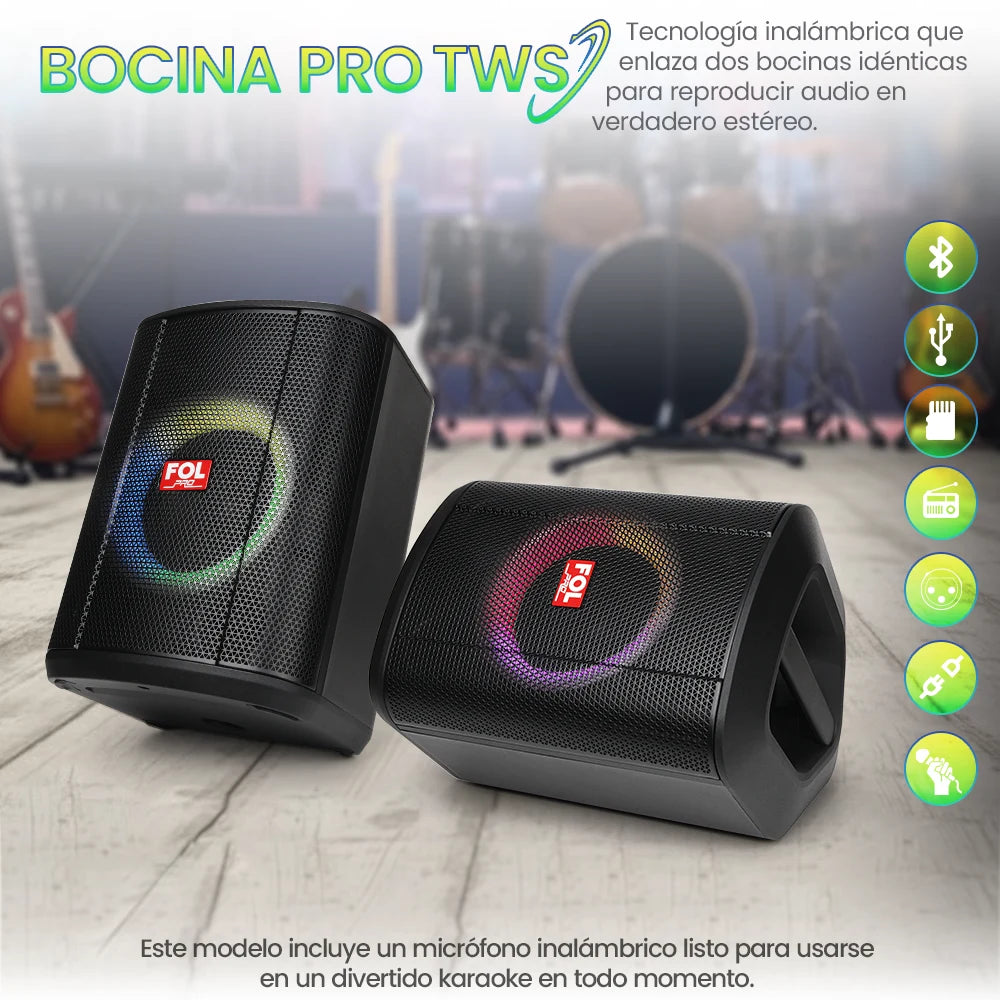 FS-L1305 Bocina PRO TWS Recargable de 90W con Luz RGB y Micrófono Inalámbrico
