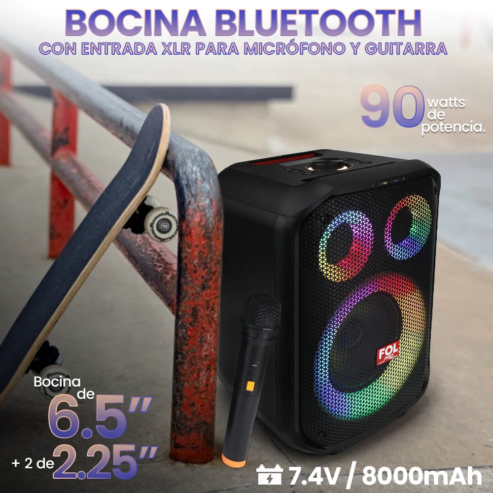 FS-L1306 Bocina PRO TWS Recargable de 90W con Luz RGB y Micrófono Inalámbrico