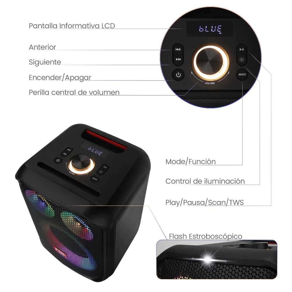 FS-L1306 Bocina PRO TWS Recargable de 90W con Luz RGB y Micrófono Inalámbrico