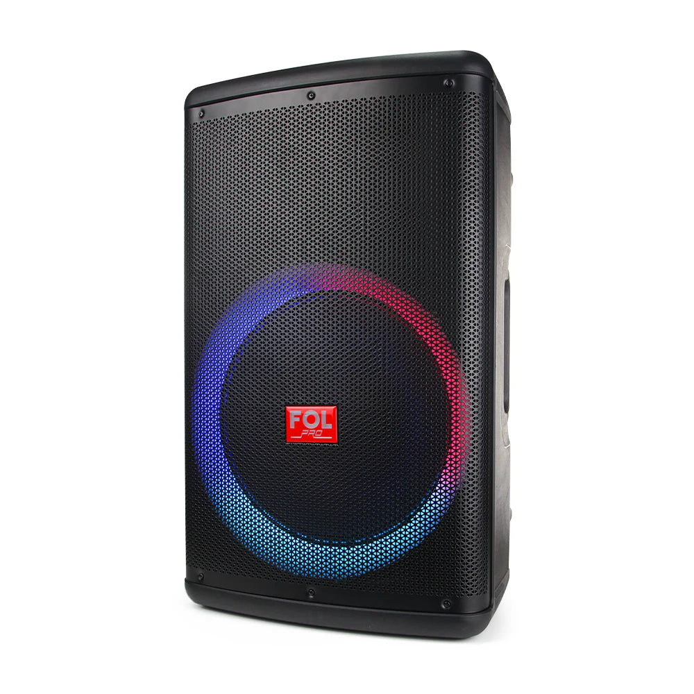 FOL FS-L1501 15‘’ Bafle Profesional TWS de 220W con 2 Micrófonos Inalámbricos, XLR In/Out y Luz RGB