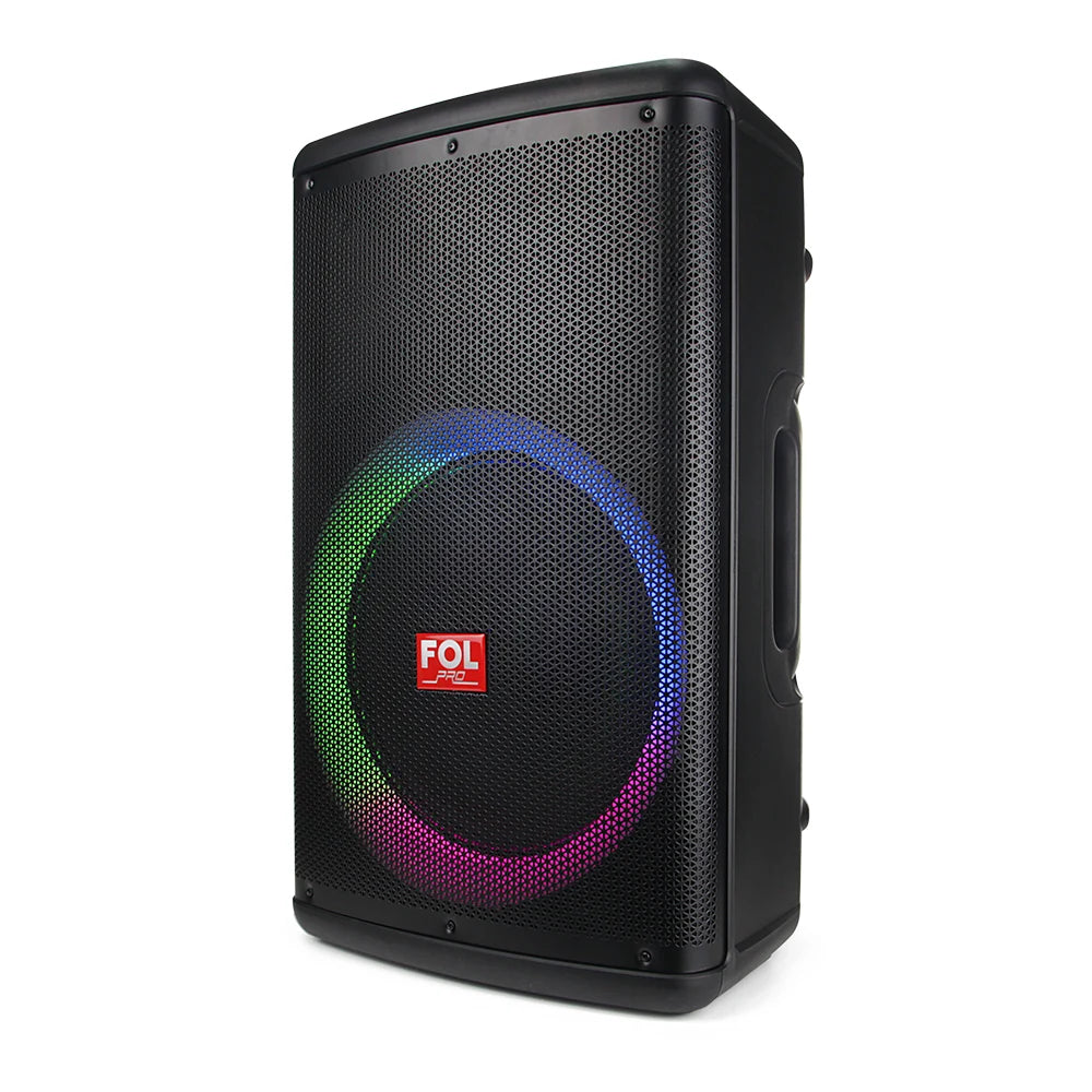 FOL FS-L1501 15‘’ Bafle Profesional TWS de 220W con 2 Micrófonos Inalámbricos, XLR In/Out y Luz RGB