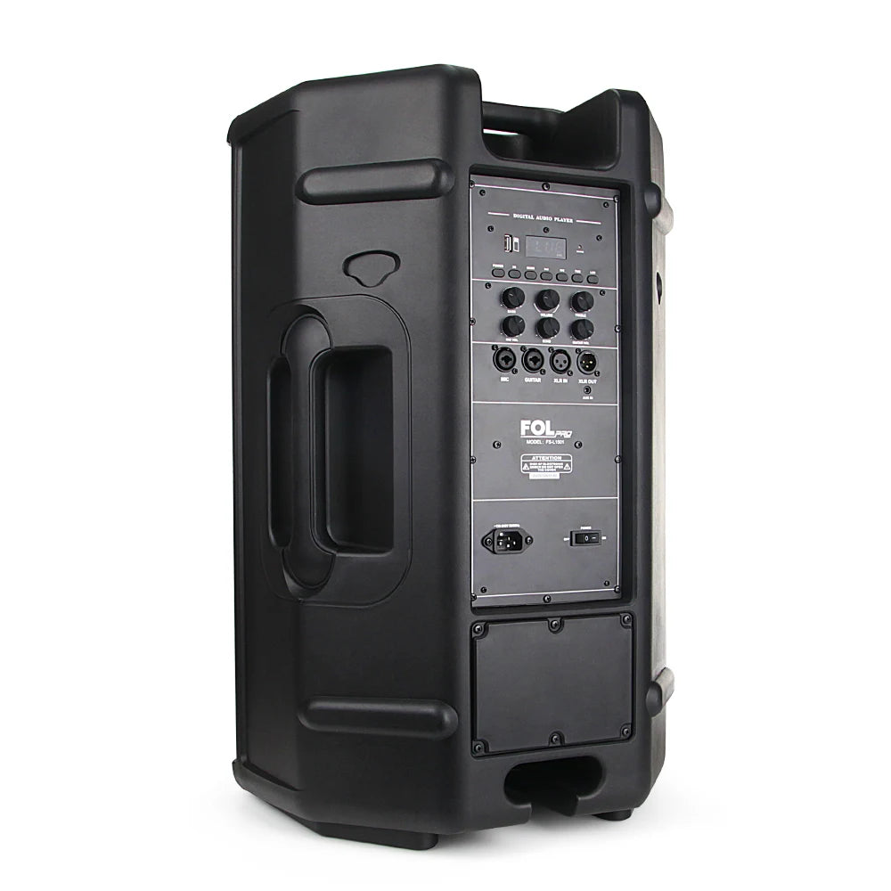 FOL FS-L1501 15‘’ Bafle Profesional TWS de 220W con 2 Micrófonos Inalámbricos, XLR In/Out y Luz RGB