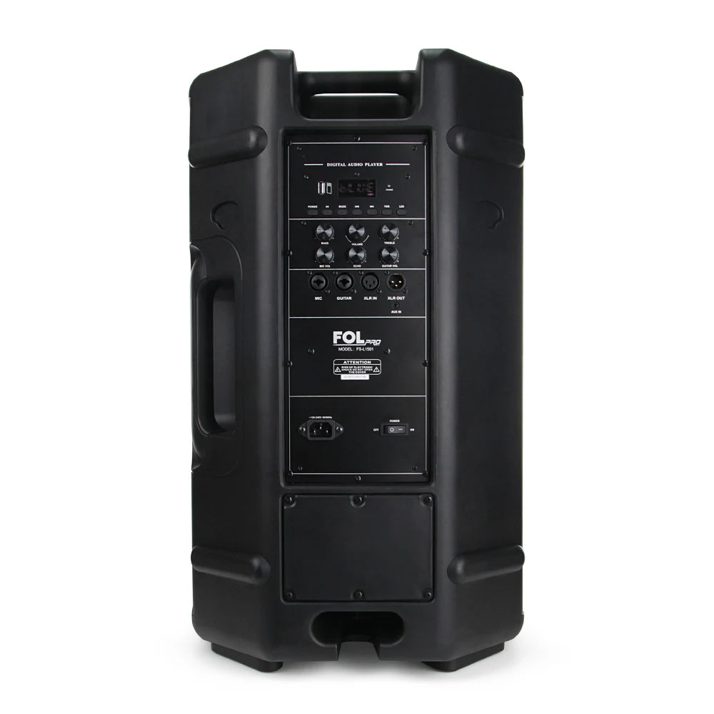 FOL FS-L1501 15‘’ Bafle Profesional TWS de 220W con 2 Micrófonos Inalámbricos, XLR In/Out y Luz RGB