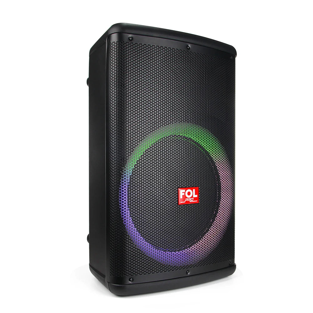 FOL FS-L1501 15‘’ Bafle Profesional TWS de 220W con 2 Micrófonos Inalámbricos, XLR In/Out y Luz RGB