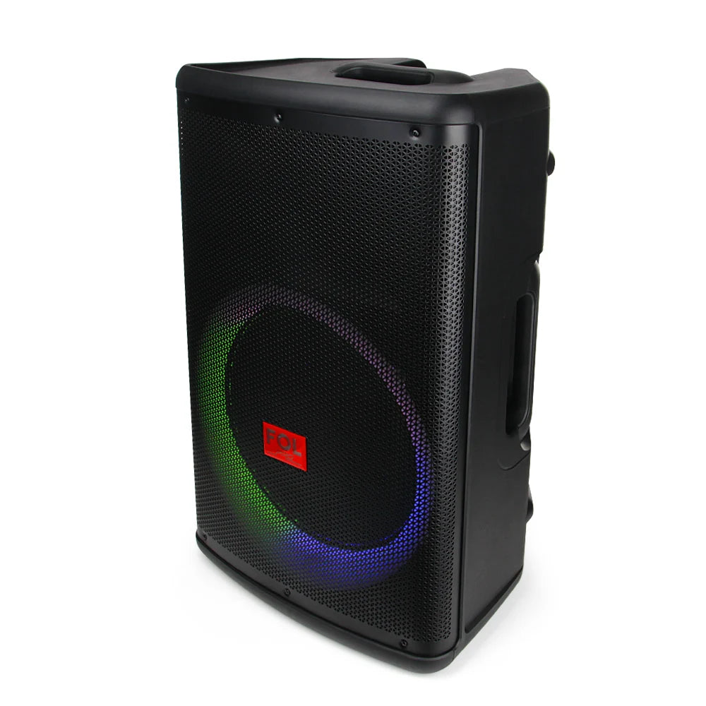 FOL FS-L1501 15‘’ Bafle Profesional TWS de 220W con 2 Micrófonos Inalámbricos, XLR In/Out y Luz RGB