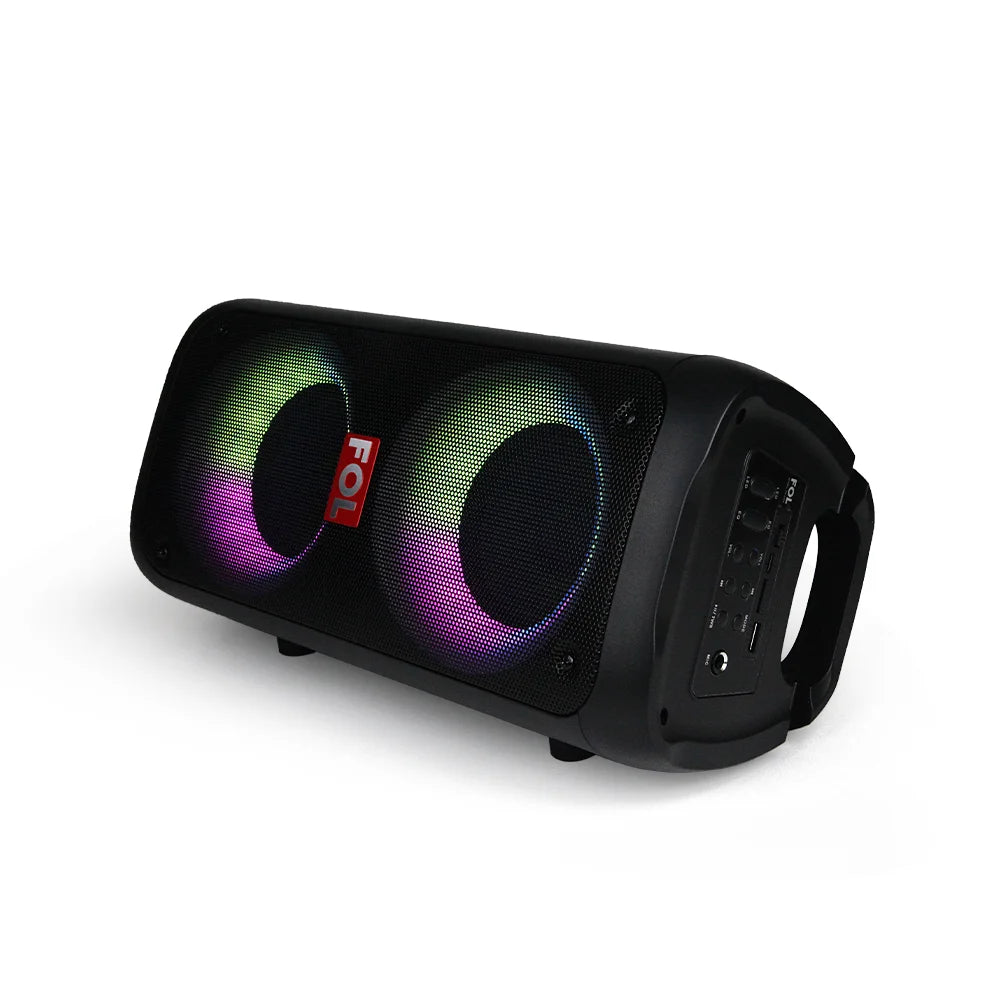 FOL FS-L2204 Doble 4'' Bocina TWS Portátil Recargable de 20W con Luz RGB y Entrada para Micrófono