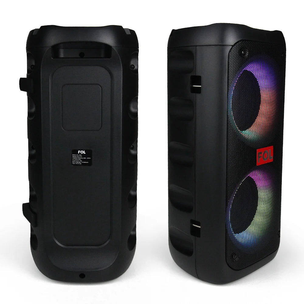 FOL FS-L2204 Doble 4'' Bocina TWS Portátil Recargable de 20W con Luz RGB y Entrada para Micrófono