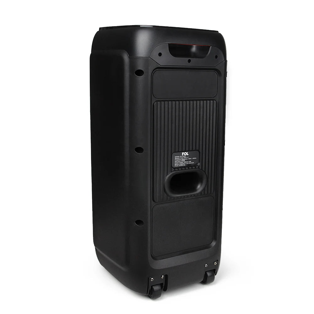 FOL FS-L2208 doble 8'' Bocina Amplificada TWS de 70W con Micrófono Inalámbrico, Luz RGB y Llantitas