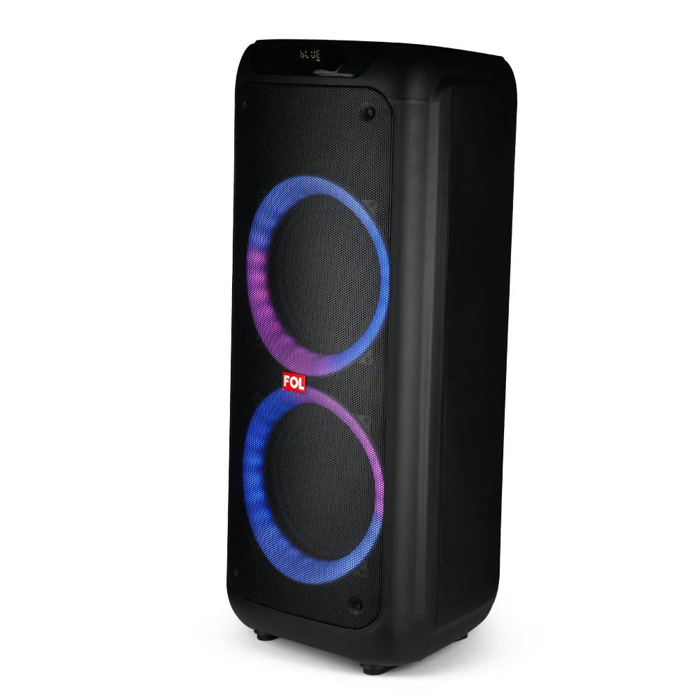 FOL FS-L2210 doble 10'' Bocina Party Speaker TWS de 70W con Micrófono Inalámbrico, Luz RGB y Entrada para Guitarra
