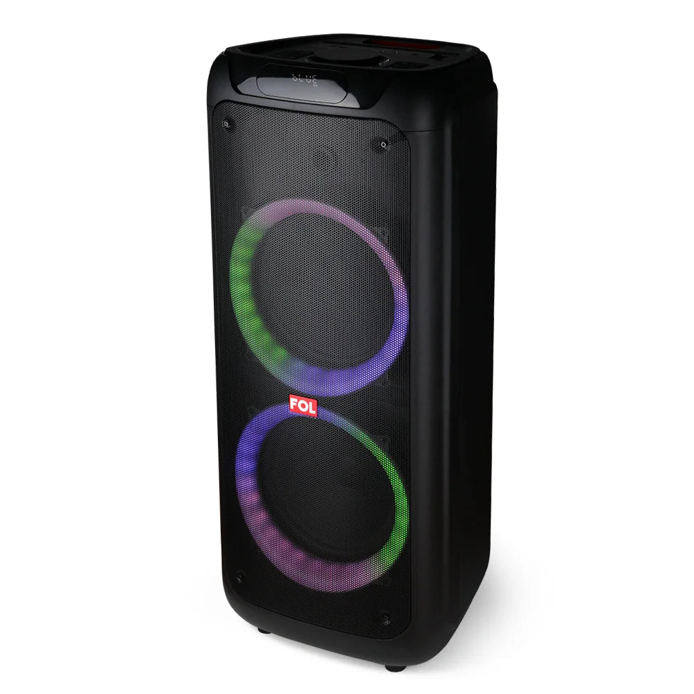 FOL FS-L2210 doble 10'' Bocina Party Speaker TWS de 70W con Micrófono Inalámbrico, Luz RGB y Entrada para Guitarra
