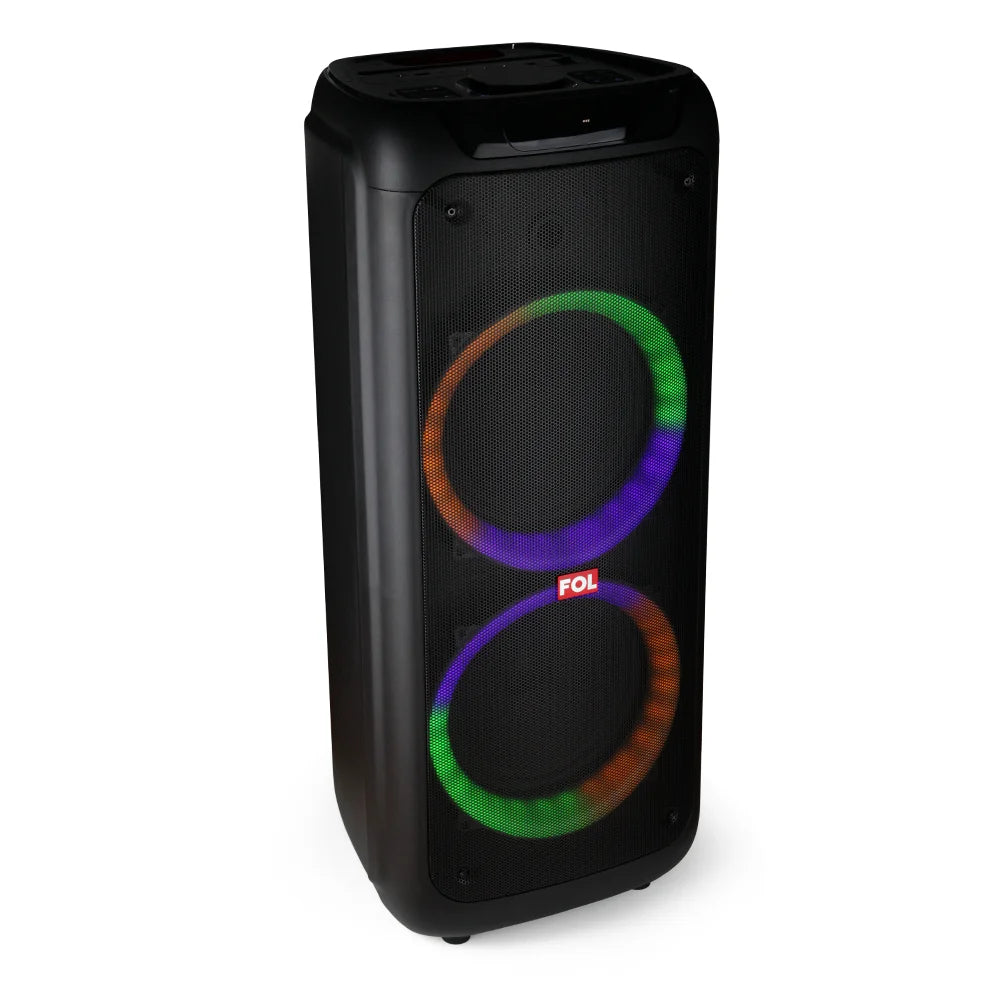 FOL FS-L2210 doble 10'' Bocina Party Speaker TWS de 70W con Micrófono Inalámbrico, Luz RGB y Entrada para Guitarra