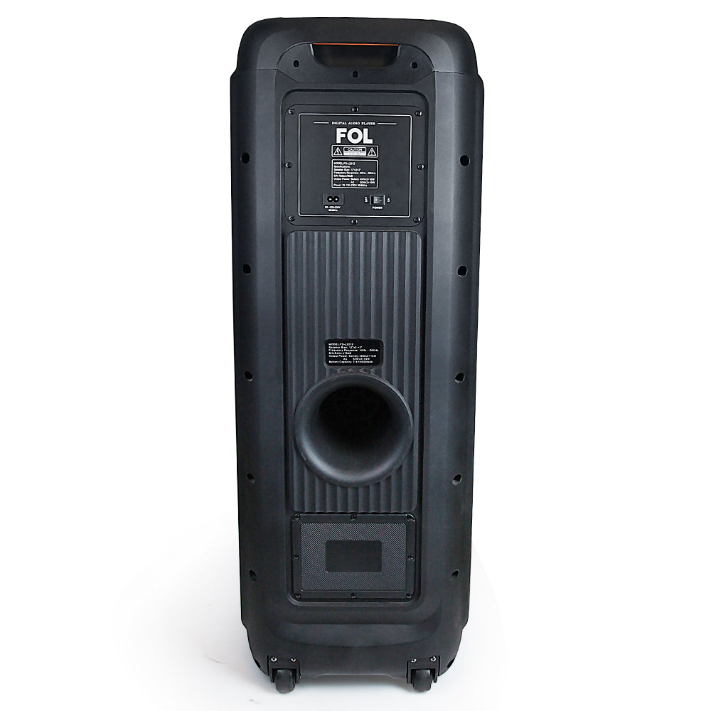 FOL FS-L2212 Doble 12” Bocina Karaoke Bluetooth Portátil de 110W, Luz RGB y Control Remoto