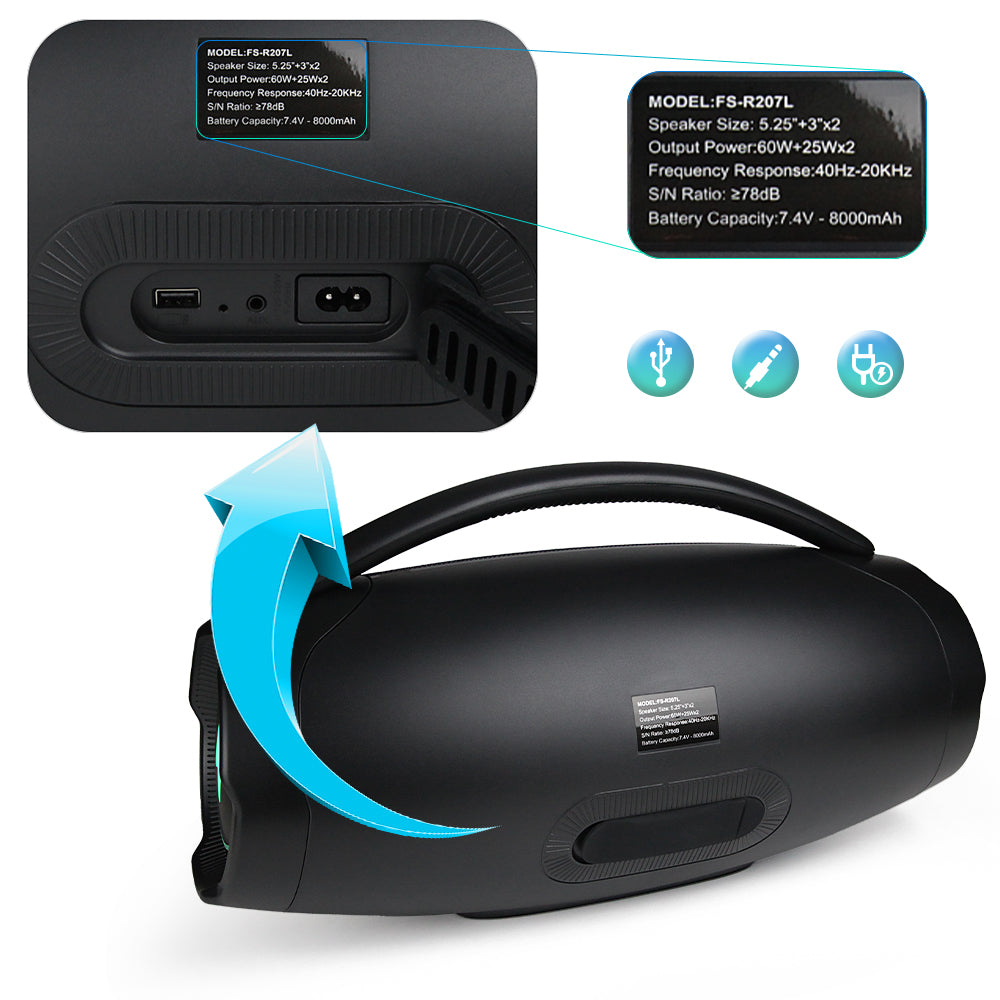 FS-R207L Bocina TWS Portátil Recargable de 110W con Bluetooth 5.3 e IPX5
