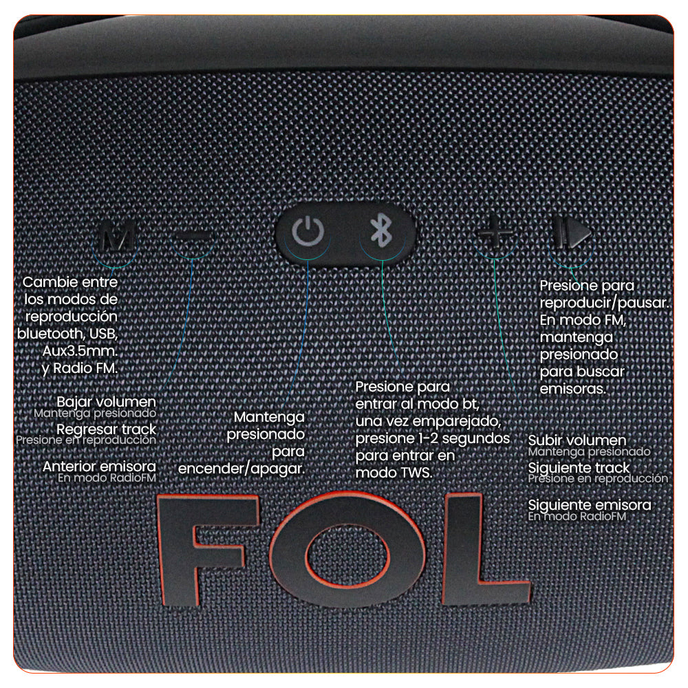 FS-R207L Bocina TWS Portátil Recargable de 110W con Bluetooth 5.3 e IPX5