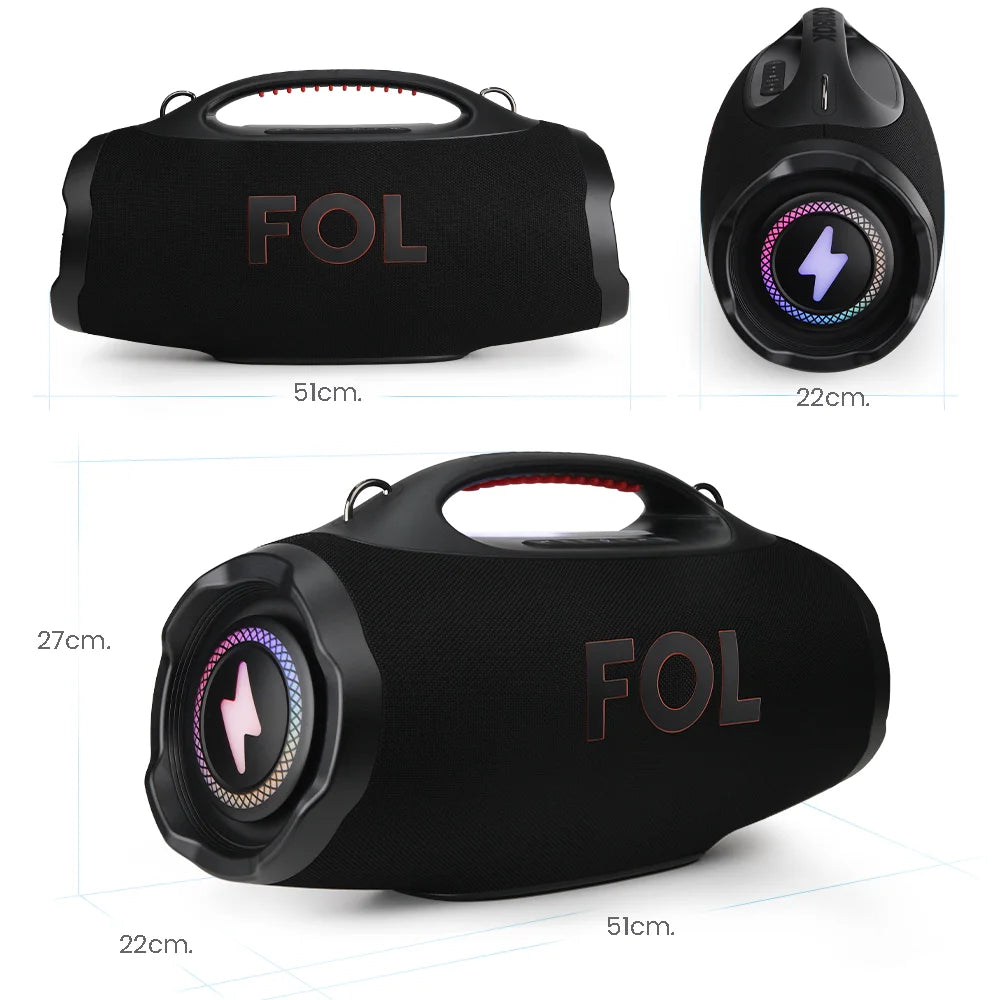 FOL FS-R208 Bocina Portátil TWS de 220W con Luz RGB, Batería Recargable e IPX6