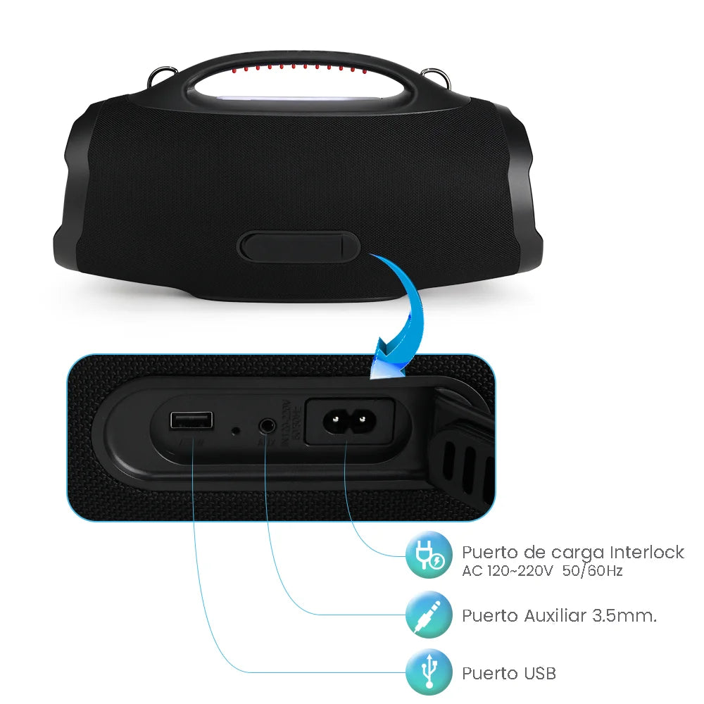 FOL FS-R208 Bocina Portátil TWS de 220W con Luz RGB, Batería Recargable e IPX6