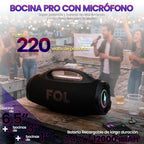 FOL FS-R208M Bocina Portátil TWS de 220W con Luz RGB, Batería Recargable e IPX6