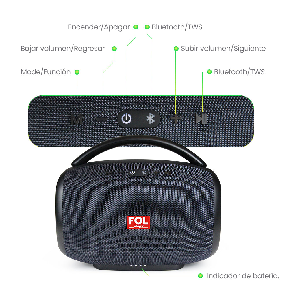 FS-R213L Bocina TWS Recargable con Luz RGB, Bluetooth y 50W de Potencia