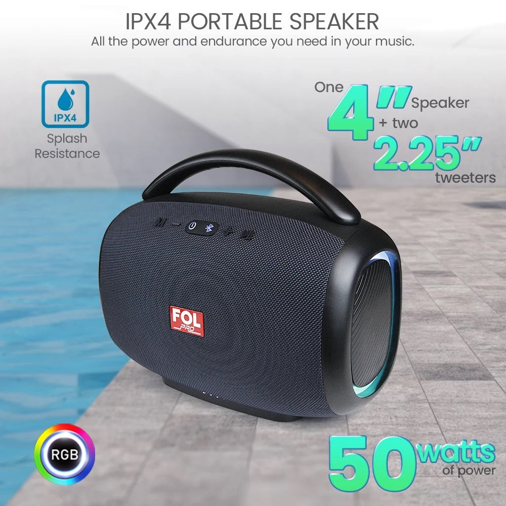 FS-R213L Bocina TWS Recargable con Luz RGB, Bluetooth y 50W de Potencia