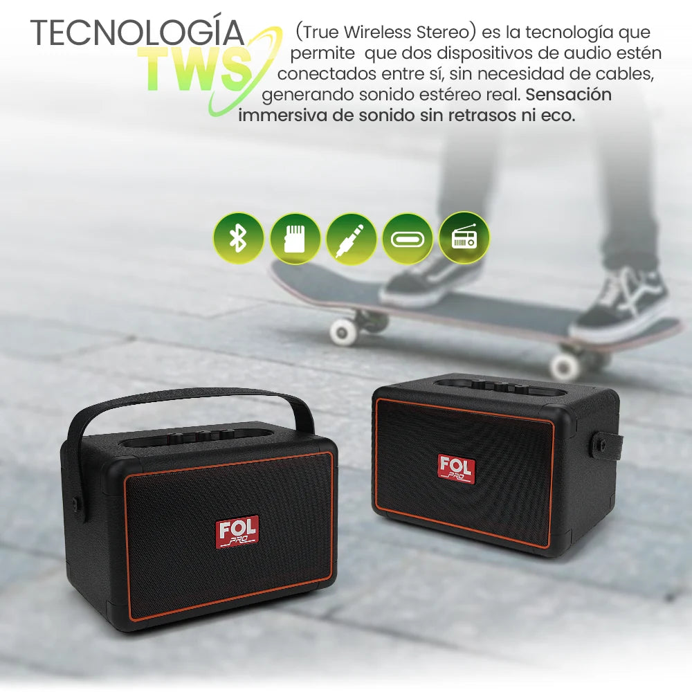 FOL FS-R301 Bocina Bluetooth TWS Recargable de 20W con Ecualizador Análogo y Correa Desmontable