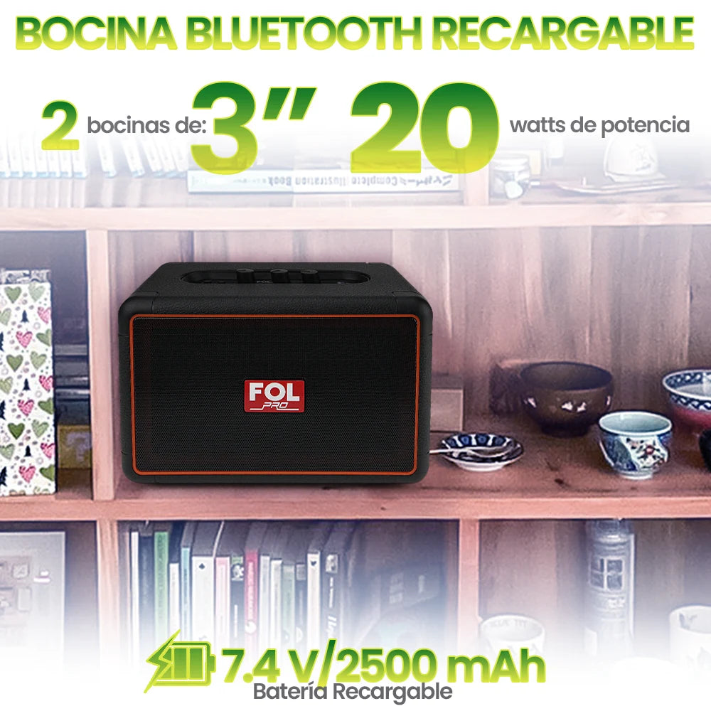 FOL FS-R301 Bocina Bluetooth TWS Recargable de 20W con Ecualizador Análogo y Correa Desmontable