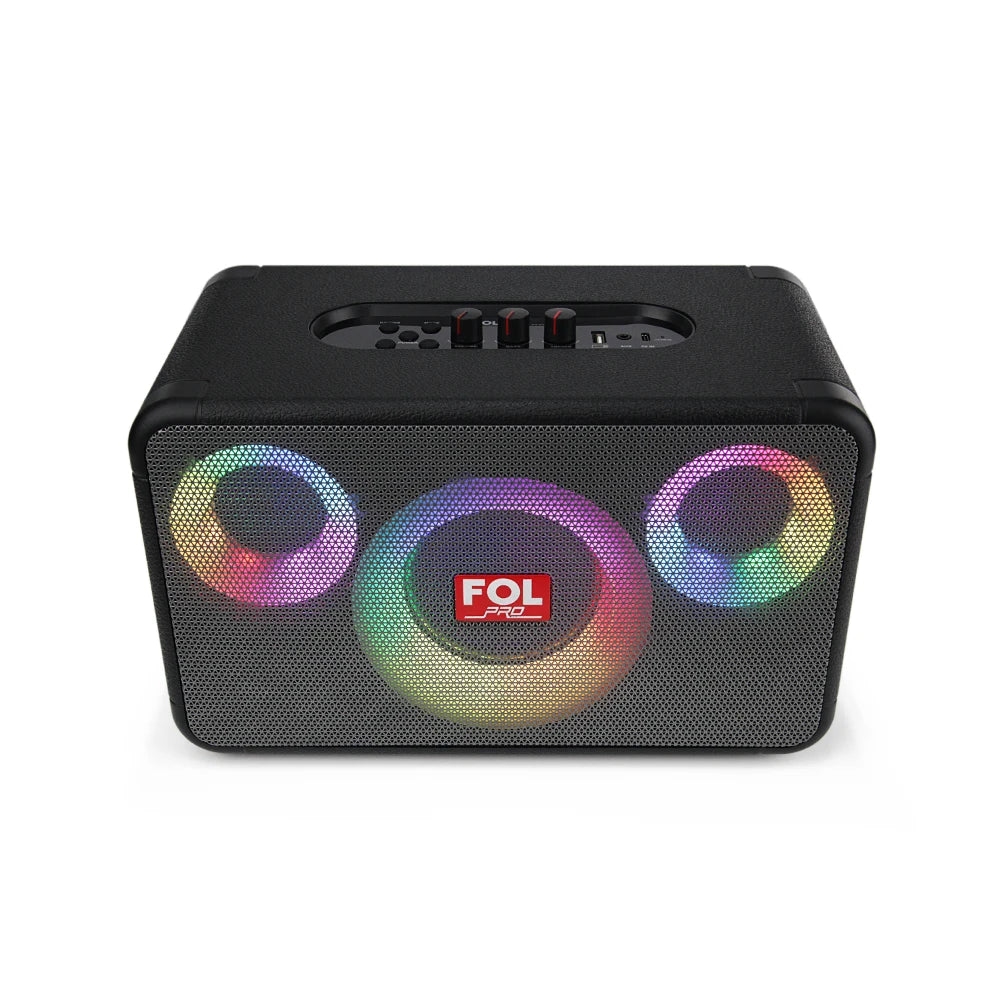 FOL FS-R302 Bocina Bluetooth TWS Portátil de 40W con Luz RGB y Correa Tipo Cuero
