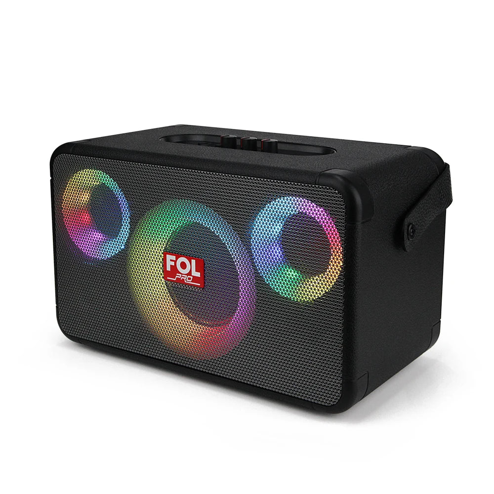 FOL FS-R302 Bocina Bluetooth TWS Portátil de 40W con Luz RGB y Correa Tipo Cuero