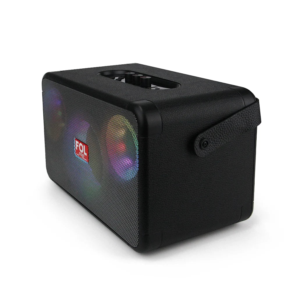 FOL FS-R302 Bocina Bluetooth TWS Portátil de 40W con Luz RGB y Correa Tipo Cuero