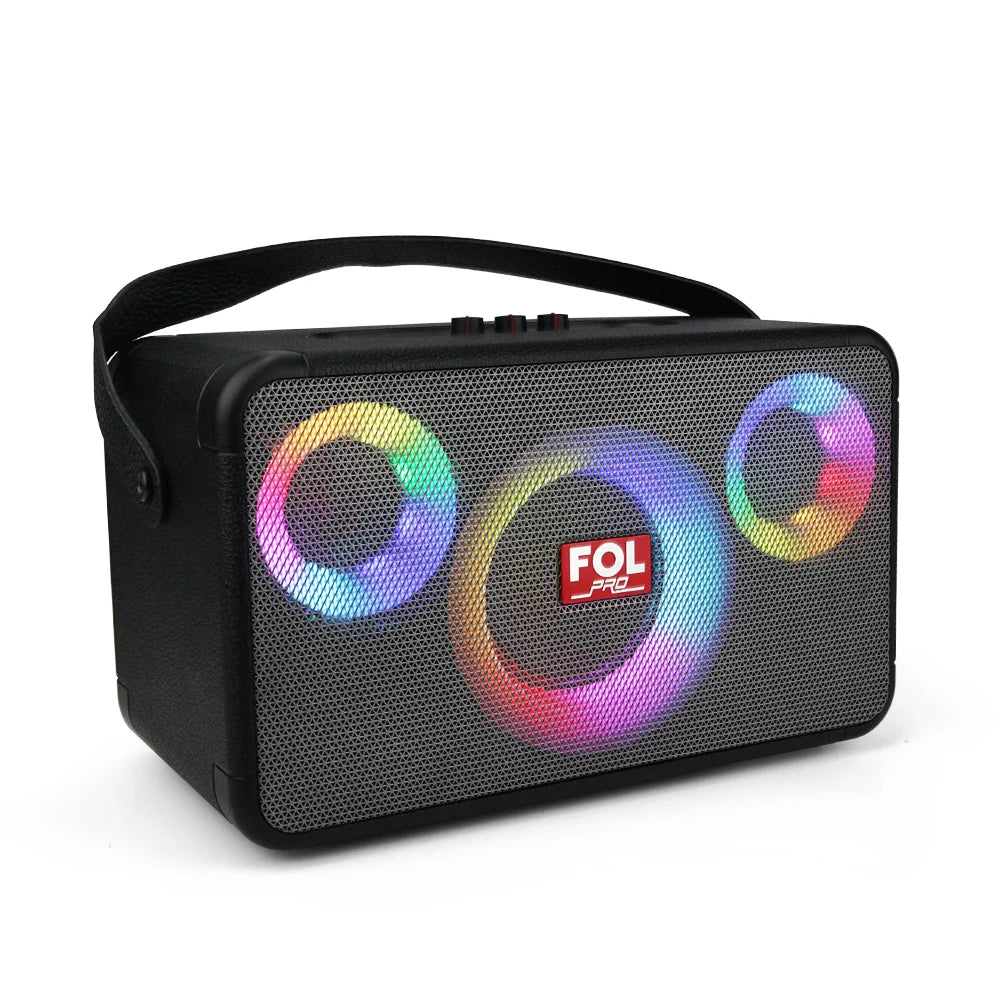 FOL FS-R302 Bocina Bluetooth TWS Portátil de 40W con Luz RGB y Correa Tipo Cuero