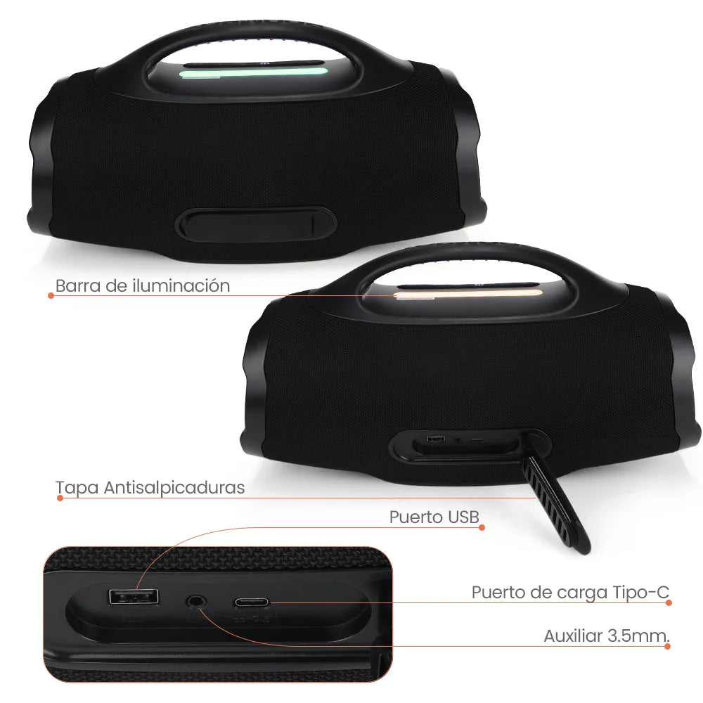 FS-R305 Bocina TWS Portátil Recargable con Luz RGB, Agarradera Integrada e IPX5